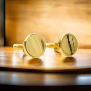 Round Polished Disk Cufflinks Gold Tone Men Vintage MCM Jewelry Accessory O.E.C.